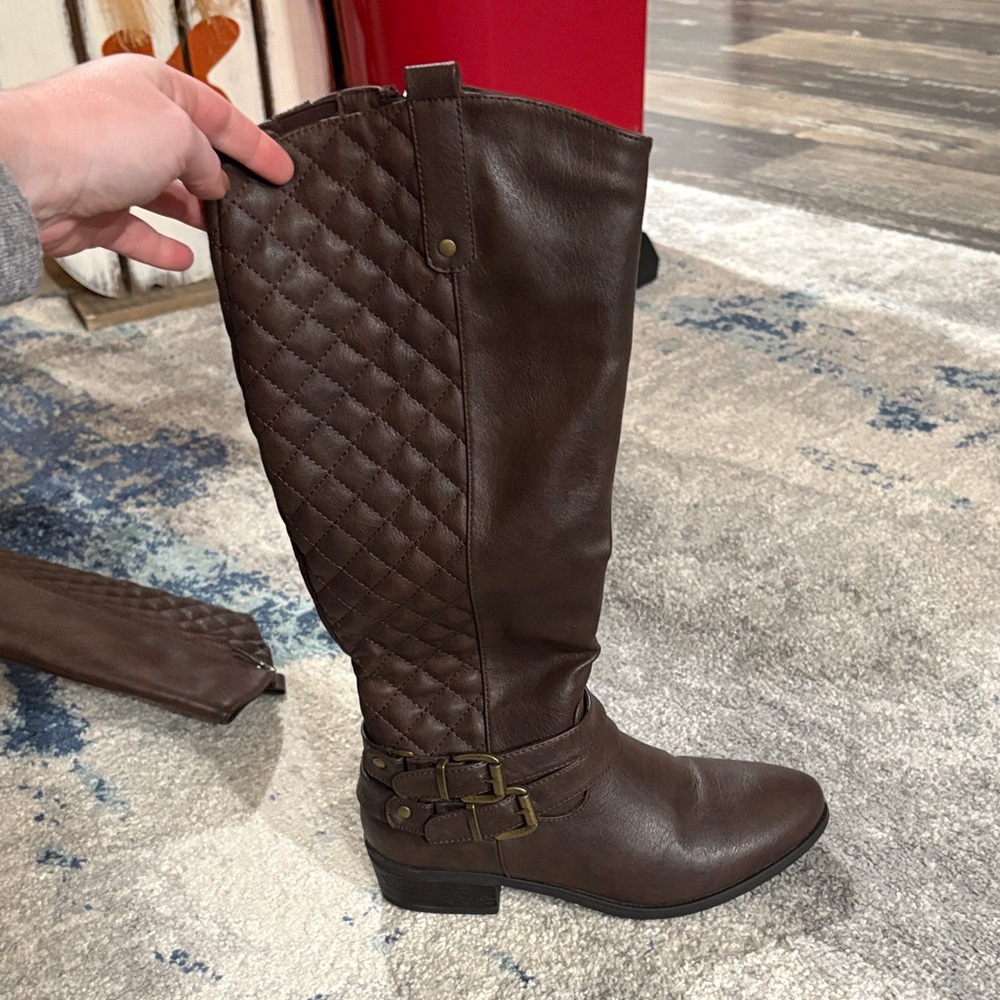 Dream Pairs Quilted Brown Over the Knee Boots